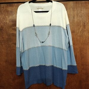 Alfred Dunner Colorblock Blue and White Women's Top With Detachable Necklace